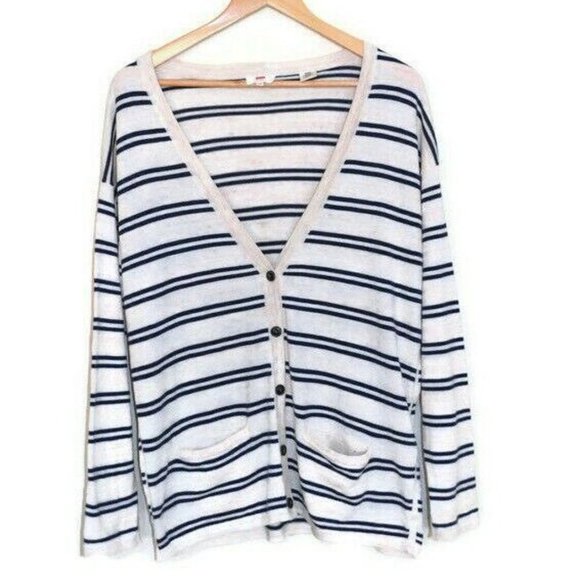 Levis Sweaters - LEVIS Womens Lt Beige / Navy Stripe Button Up Soft Cotton Cardigan - Size M